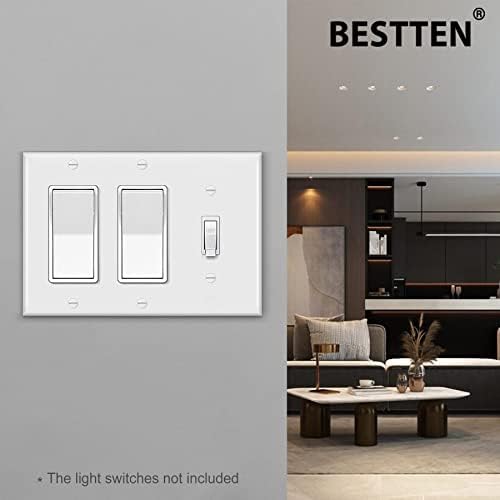 [2 pacote] Bestten 3-Gang Combination Wall Plate, 2-Decor/ 1-Toggle, tamanho padrão, tomada de policarbonato inquebrável e