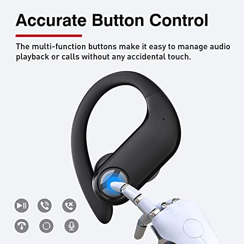 Fones de ouvido Bluetooth de TRAYA X1 sem fio, com estação de carregamento sem fio e tela de LED, fones de ouvido à prova d'água com earhook, fone de ouvido com 4 mic para treino esportivo preto preto