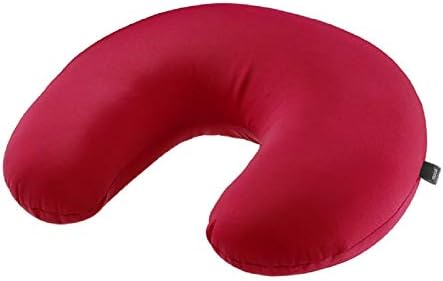 Lewis N. Clark Mood Dech Packrow, travesseiros de microesferas, travesseiro de avião e travesseiro de pescoço cervical para crianças + adultos, travesseiro de viagem com suporte ao pescoço, vermelho