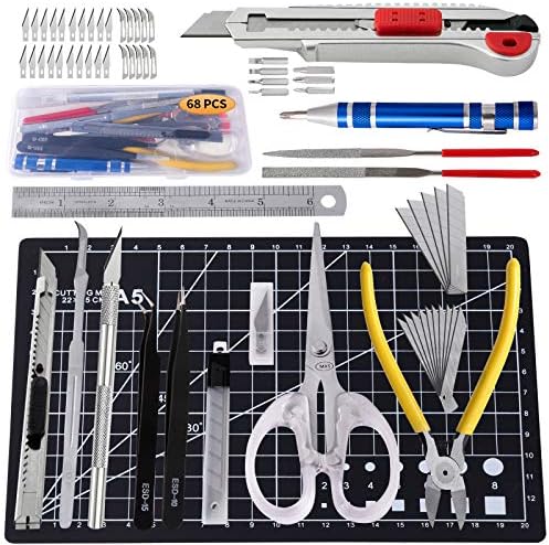 68 PCS Kit de faca artesanal de faca de arte, ferramenta de modelo Gundam, incluindo tesoura de arte, tapete de corte, alicate