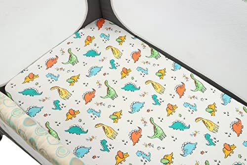 Pacote n lençóis 2 pacote de 2 para menino, camisa elástica mina portátil lençóis de berço capa de colchão, impressão de dinossauros