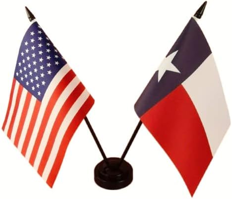 Zigvert America & Texas Twin Desk Flag, bandeiras de mesa do Texas nos EUA, 8 x 5 polegadas American & Texas Deluxe Set Flag Set - Miniature USA & Texas Stick Flag com bandeira de bandeira