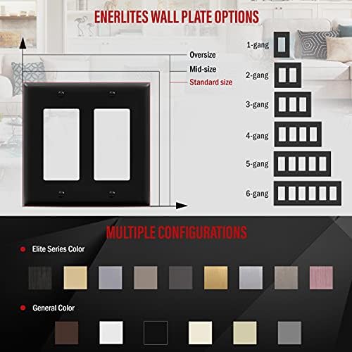 Enerlites Decorator Light Switch ou placa de parede de tomada de receptáculo, acabamento brilhante, tamanho 2-gang 4,50 x 4,57,