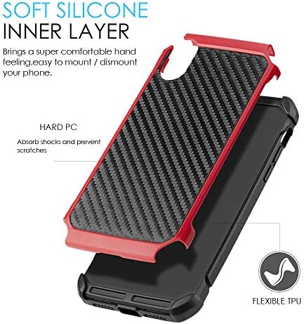 Dreamwireless Carbon Fiber Dual Camada [CHOQUE ABERSURAM] Proteção Hybrid PC/TPU Caso de borracha Tampa para Apple iPhone X, Black/Red