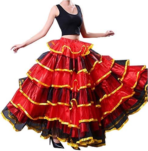 Salão de baile feminino girando saia longa de tutu para flaginja de dança da barriga de flamenco traje de Halloween
