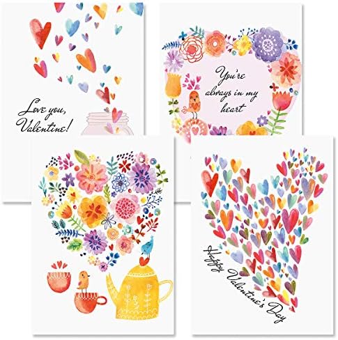 PaintBox Valentine Cards - conjunto de 8, cartões grandes de 5 por 7 polegadas, inclui envelopes brancos, sentimentos internos