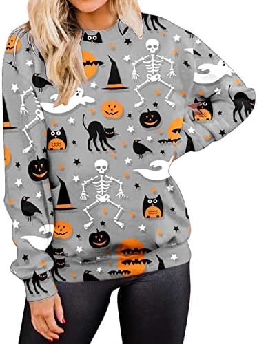 Camisas de Halloween de Beuu para mulheres Sortos de Sweathirts Sweaths Casual Casual Crew pescoço de manga longa Tops de pulôver