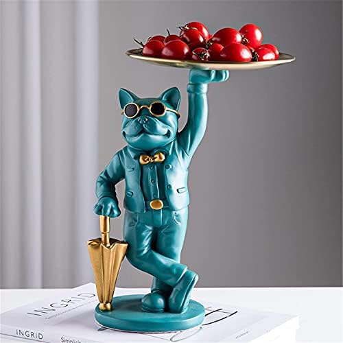 Estátua Nachen Bulldog segurando bandeja de armazenamento esculturas de animais fofos Chaves de resina Candros de doces Brincilhas