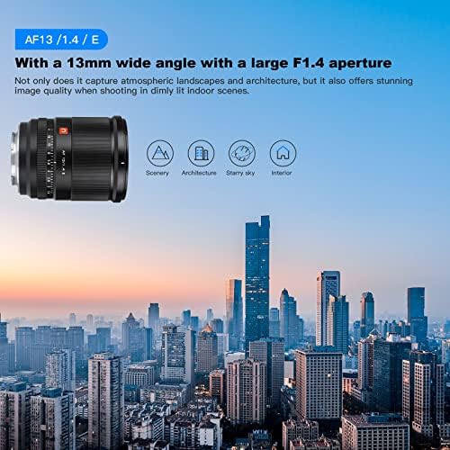Viltrox 13mm f1.4 f/ 1.4 e lente de montagem, lente principal angular APS-C para a câmera Sony E Mount Camera A9/ a7riv/ a7riii/ a7iii/ a7siii/ a7c/ a6600/ a6400/ a6000/ a1
