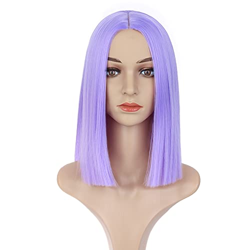 Susmo Purple Wig Bob reto curto, Wigs de lavanda Parte do meio sem franja leve Purple Synthetic Wig ombro de ombro médio colorido